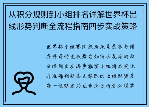 从积分规则到小组排名详解世界杯出线形势判断全流程指南四步实战策略